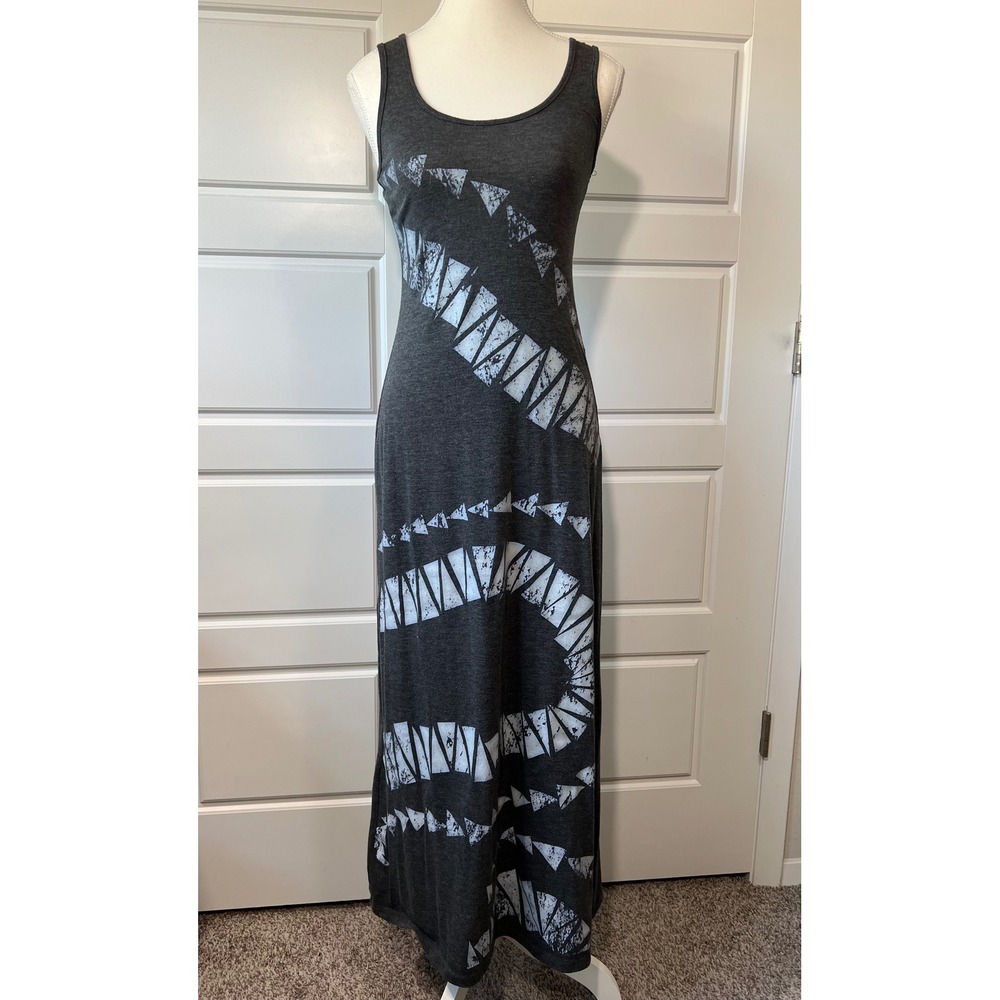 Material Girl Gray Bodycon Maxi Dress Goth Surfer Laced Up Back Sleeveless XS